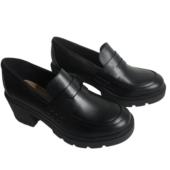 Y2K Esprit Regina Shoes Womens Size 8M Black Loafer Heels Chunky Lug Sole 90s - Picture 1 of 13